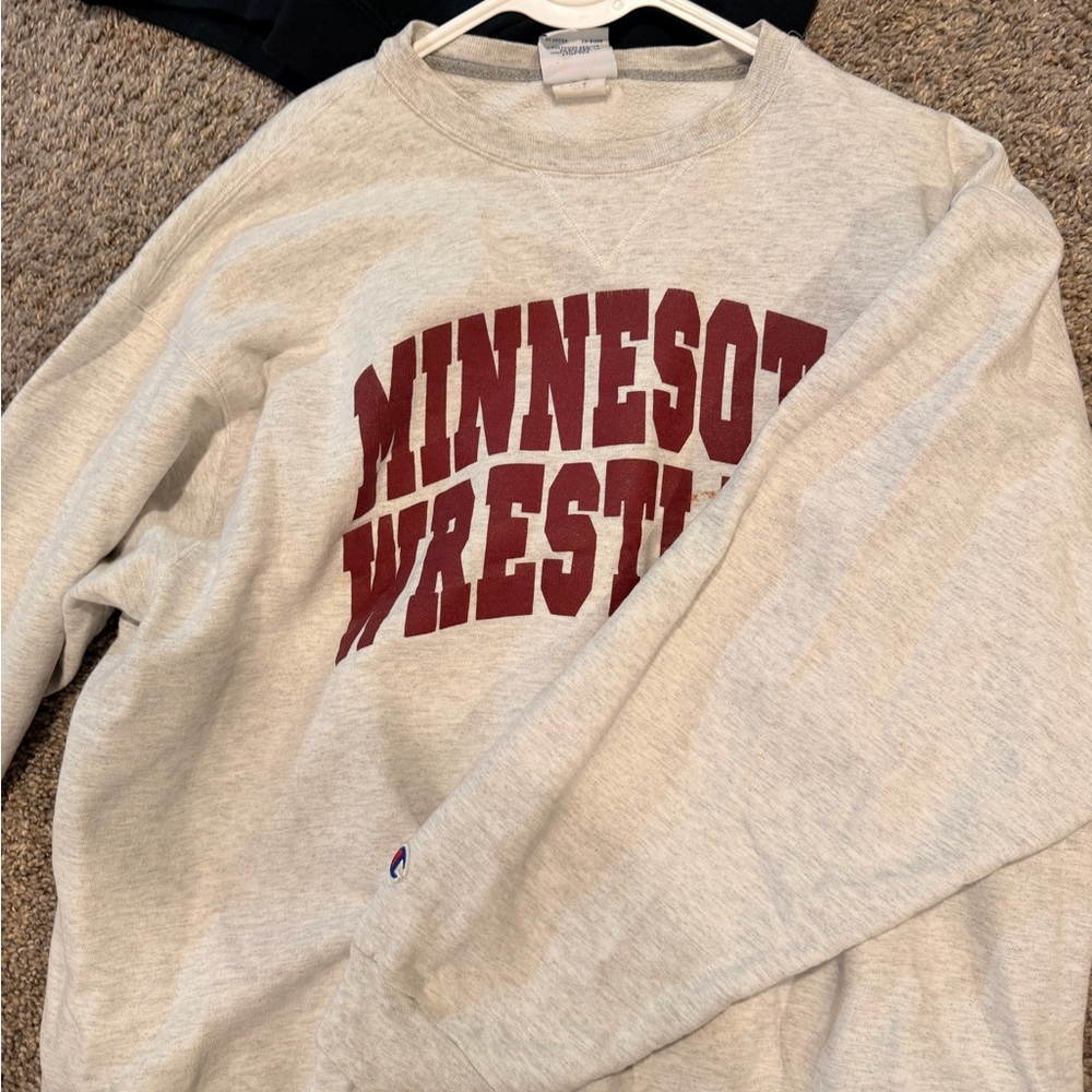 Champion Heather Gray Crewneck Sweatshirt with Blue and Red Tag